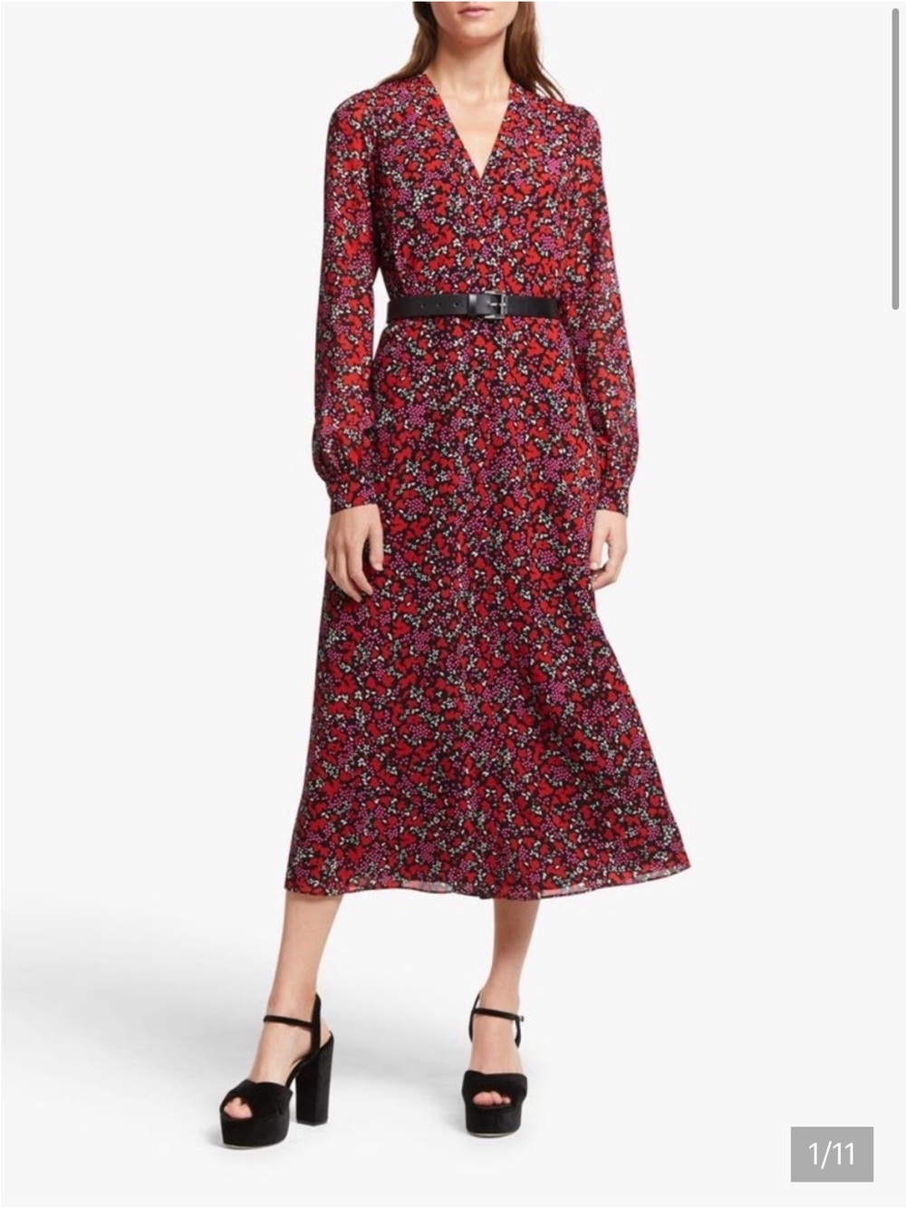Michael Kors Red Floral Georgette Midi Dress